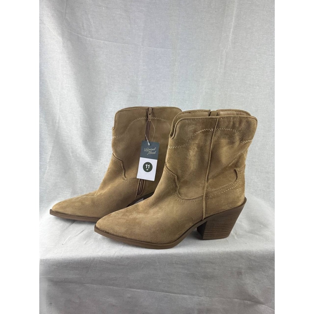 Universal Thread Womens Tan Suede Western Ankle Boots Pointed Toe Side Zip 11W